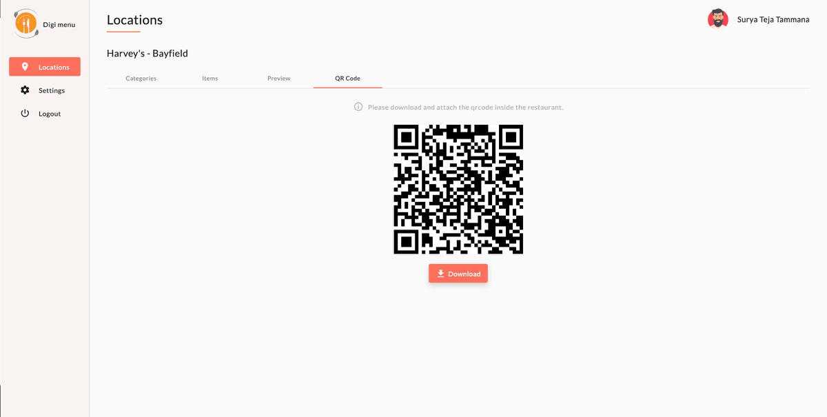 QR code menu feature